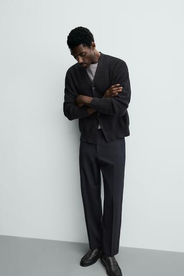 WOOL BLEND REGULAR FIT NON-IRON TROUSERS - Navy blue by Zara - Image 4