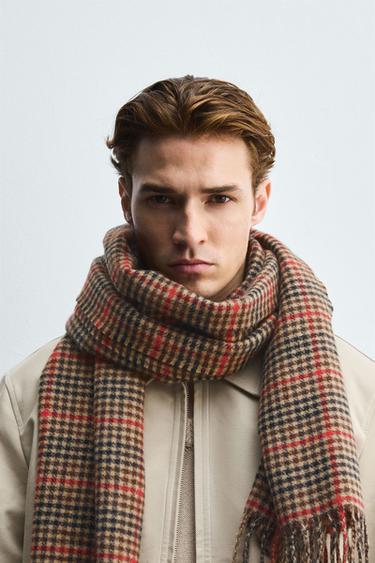 VISCOSE BLEND CHECK SCARF - Dark brown by Zara - Image 0