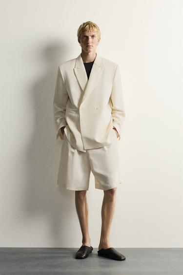 VESTE À BOUTONNAGE CROISÉ EN VISCOSE ET LIN - Blanc cassé de Zara