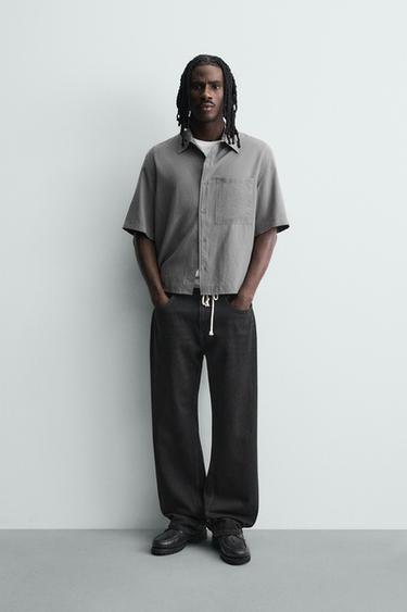 FLUID TEXTURED CHECK SHIRT - Anthracite grey by Zara