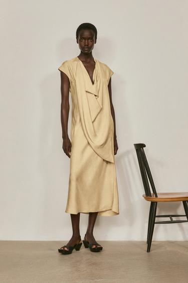Zara Flowing draped midi dress - LIMITED EDITION - Mustard - Image 0