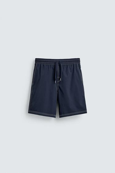 대비 스티치 롱 스윔팬츠 - Zara 네이비