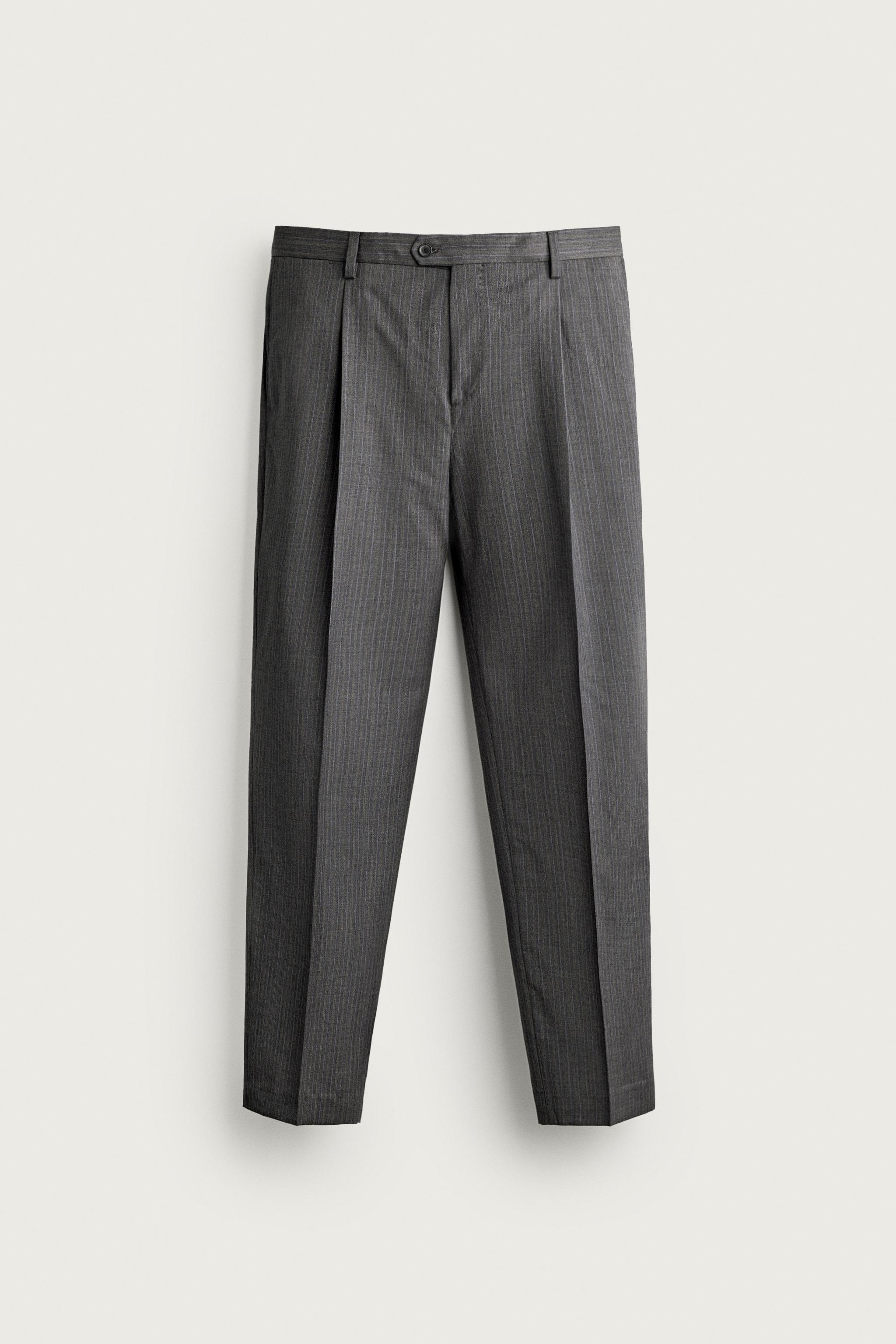 100% WOOL STRIPED REGULAR FIT SUIT PANTS