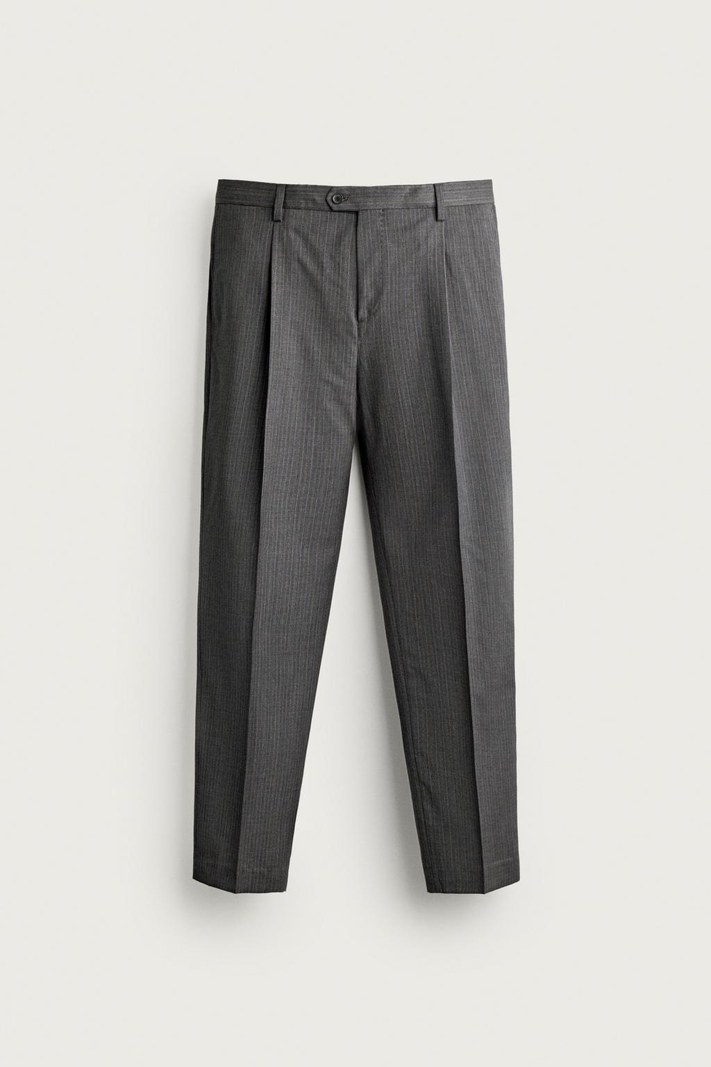 100% WOOL STRIPED SUIT TROUSERS