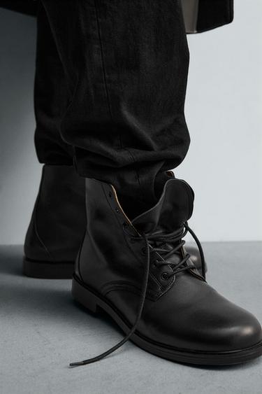 LIMITED EDITION LEATHER LACE-UP BOOTS - Black by Zara