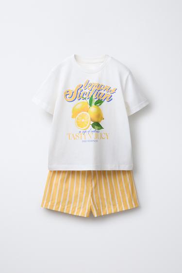 Zara 6-14 YEARS/ LEMON STRIPE PAJAMAS - Orange