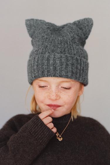 GORRO DE MALHA COM ORELHINHAS - Cinzento-vigoré da Zara