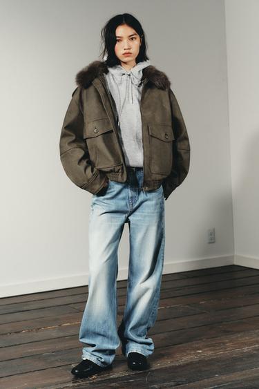 JEANS TRF WIDE LEG TIRO BAIXO - Azul / Gris de Zara