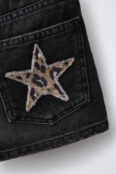 ANIMAL PRINT STAR PATCH DENIM BERMUDA SHORTS - Black by Zara - Image 7