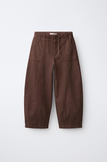 PLAIN BARREL-LEG TROUSERS - Brown by Zara - Image 0