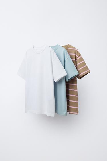 3-PACK OF PLAIN & STRIPED T-SHIRTS - Brown by Zara - Image 0