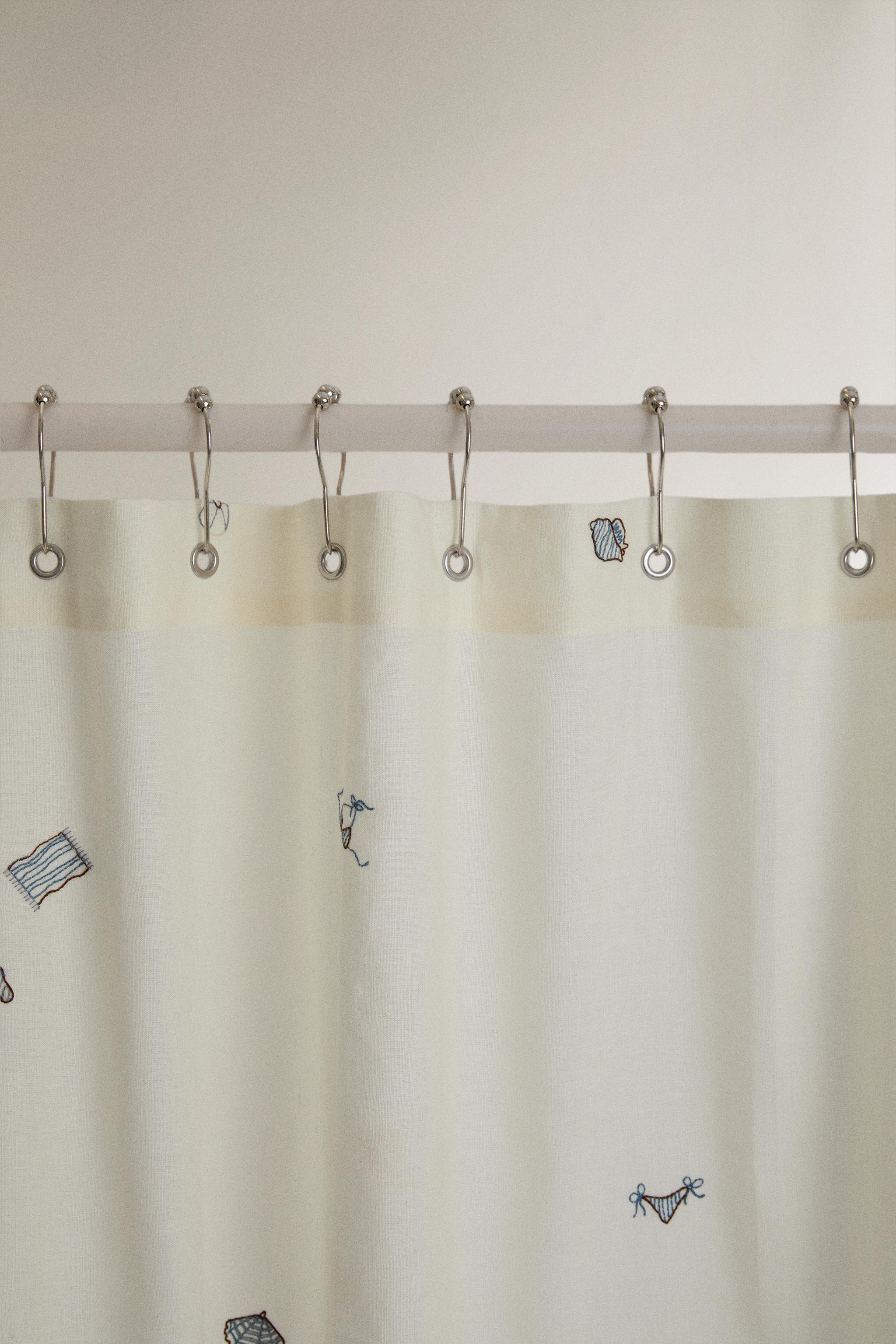 EMBROIDERED SHOWER CURTAIN — Ivory