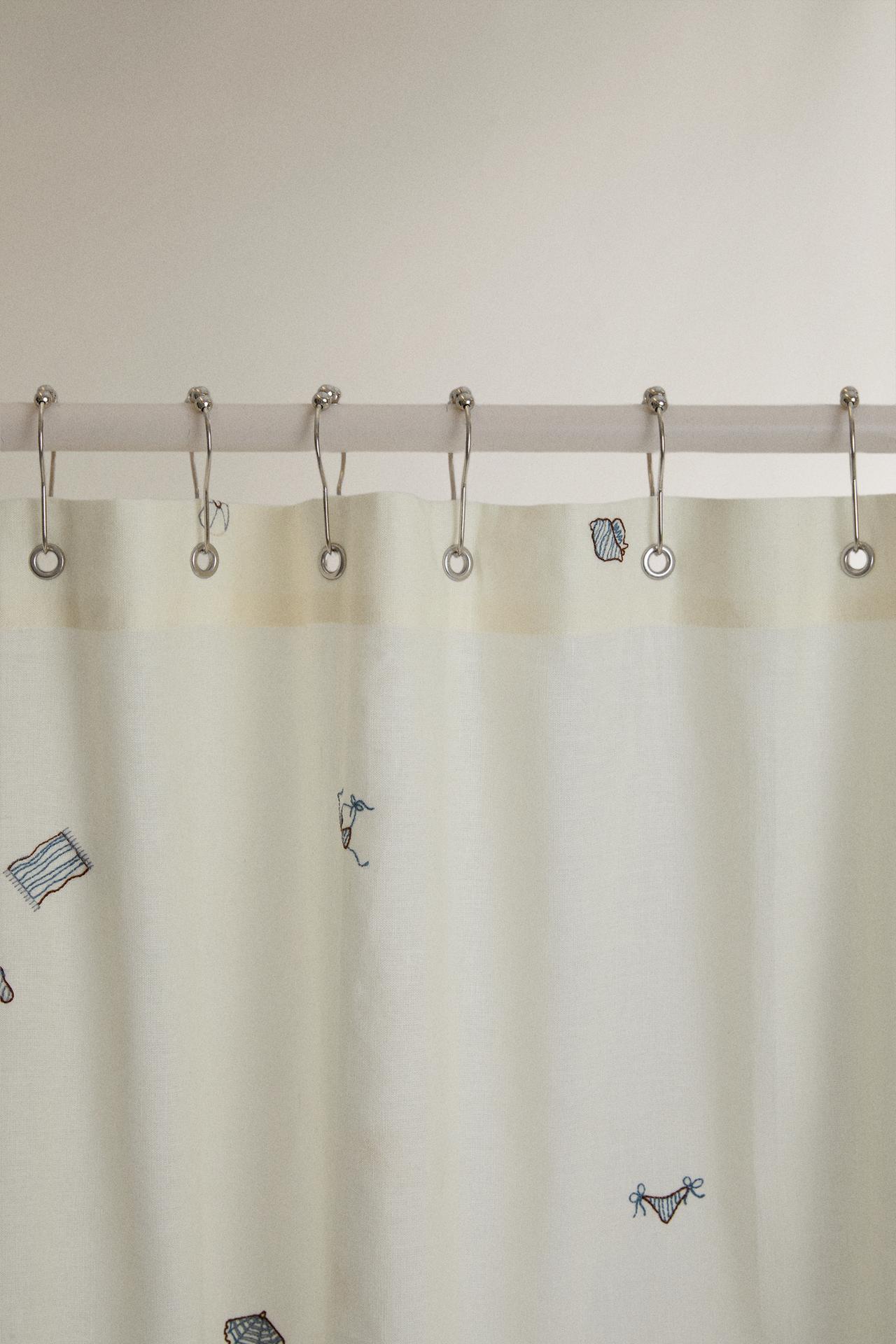 EMBROIDERED SHOWER CURTAIN — Ivory