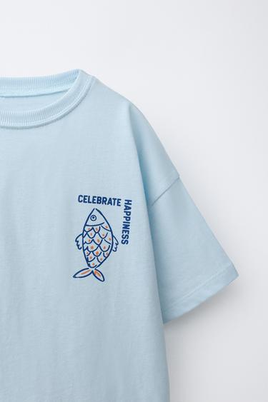 T-SHIRT À IMPRIMÉ POISSONS - Bleu clair de Zara - Image 2
