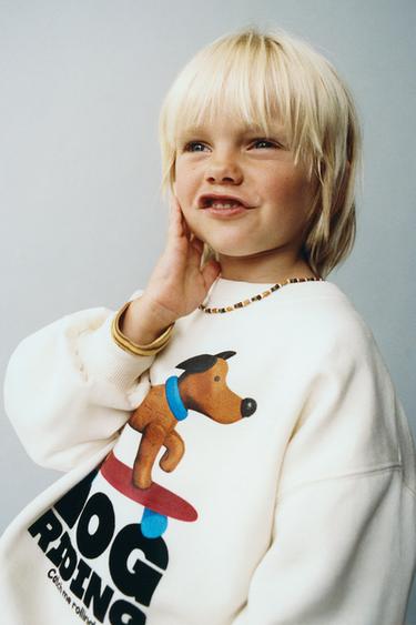 SUDADERA ESTAMPADA PERRO TEXTO FLOCK - Crudo de Zara