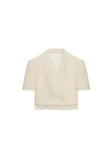 LACE-TRIMMED CROPPED BLAZER - Light beige by Zara