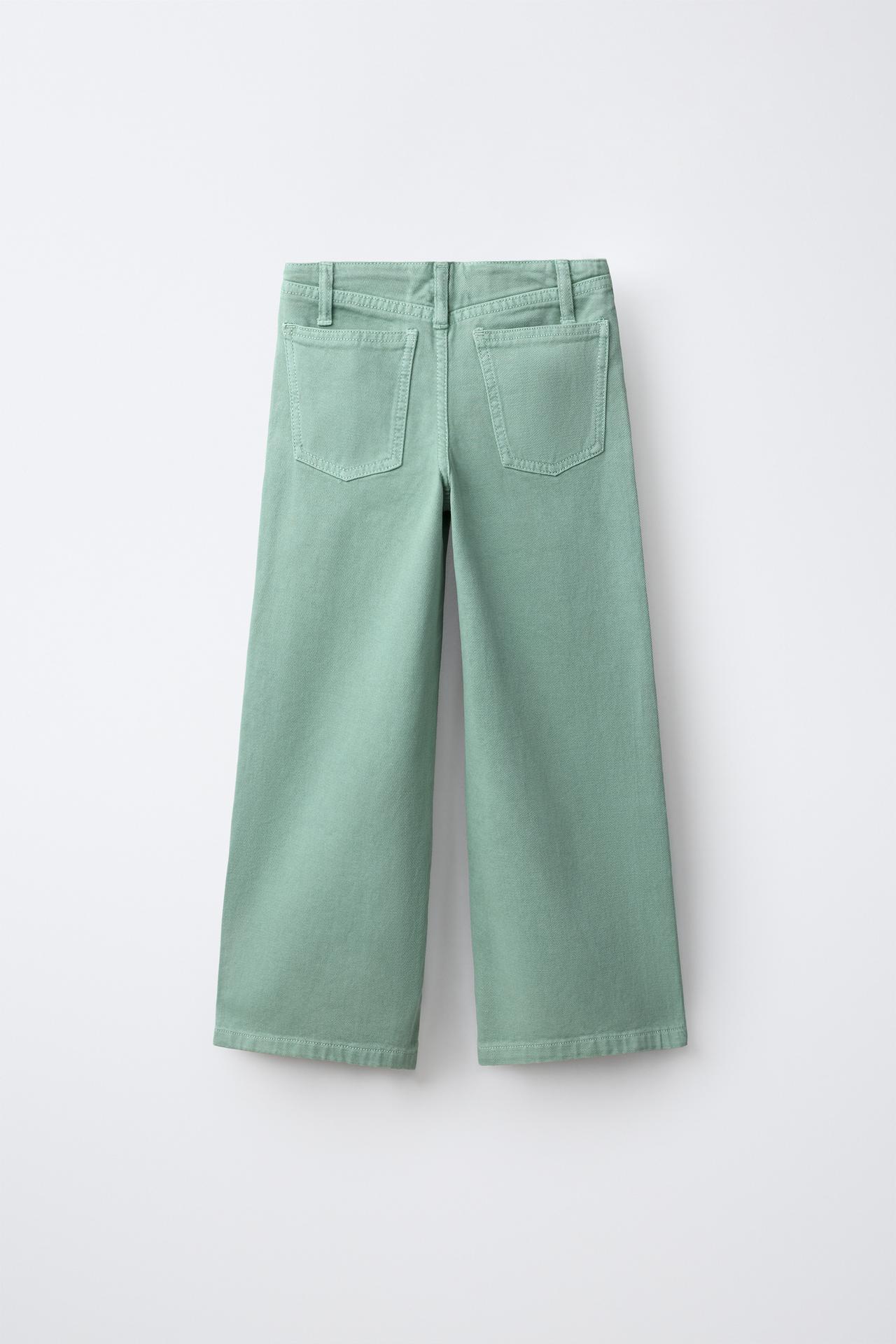 WIDE-LEG BELT LOOP JEANS — Washed green