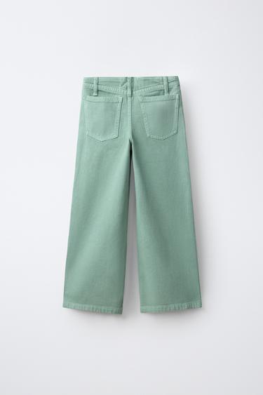 WIDE-LEG BELT LOOP JEANS — Washed green 2
