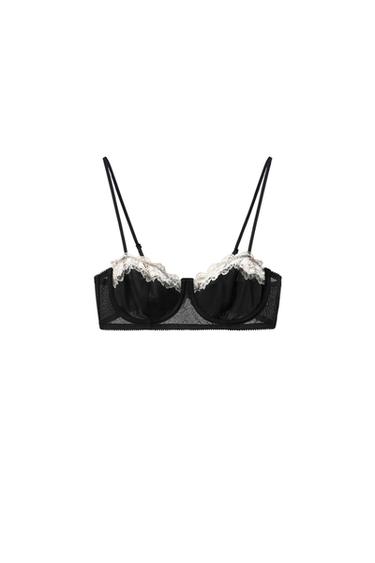 CONTRAST LACE UNDERWIRED BRA - Black by Zara