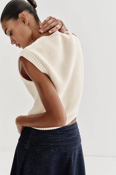 GOLD BUTTON KNIT WAISTCOAT - Ecru by Zara - Image 4