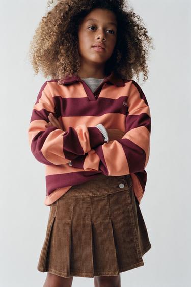STRIPED POLO SWEATSHIRT WITH EMBROIDERED SLOGAN — Burgundy 1