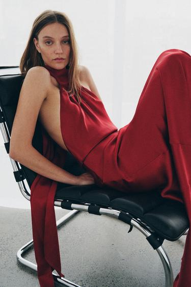 ROBE HALTER SATINÉE ZW COLLECTION - Rouge de Zara - Image 6