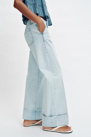 Z1975 STRAIGHT LOW-RISE JEANS WITH TURN-UP HEMS - Light blue by Zara - Image 3