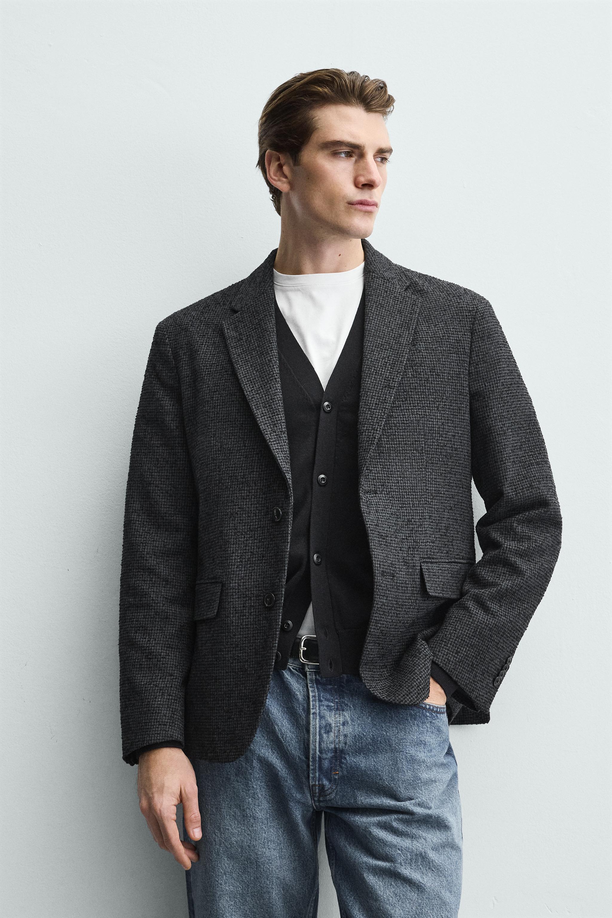 BOUCLÉ HOUNDSTOOTH BLAZER — Anthracite Gray (alternate view)
