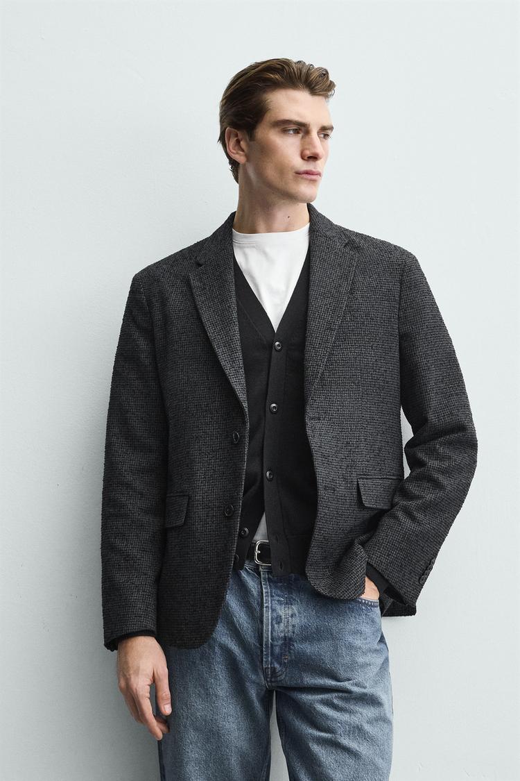 ZARA BOUCLÉ HOUNDSTOOTH BLAZER