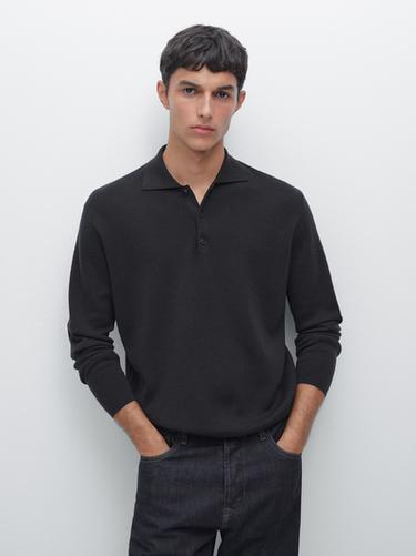 Zara Wool and cotton knit polo sweater - Navy blue
