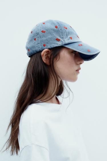 CASQUETTE EN DENIM BRODERIES CŒURS - Bleu marine de Zara - Image 1