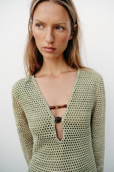 CROCHET MINI DRESS - Light khaki by Zara - Image 3