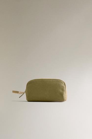 MINIMALIST WASH BAG WITH LEATHER DETAIL - Khaki Green by Zara