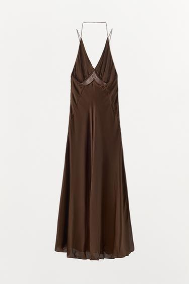 SATIN DRESS WITH LOW-CUT BACK - Dark brown by Zara - Image 5