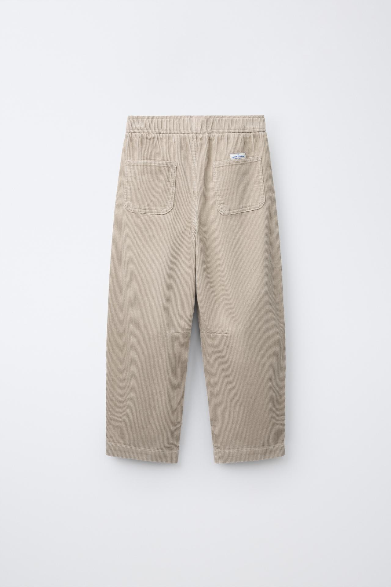 CORDUROY BARREL PANTS — Dark beige
