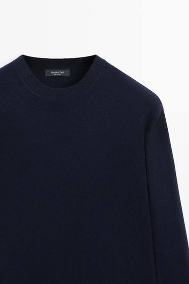 Wool blend round neck knit sweater — Navy blue 2
