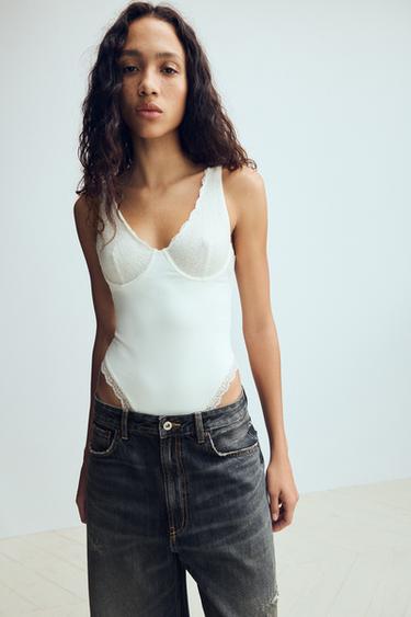 COMBINED LACE BODYSUIT - Oyster-white by Zara