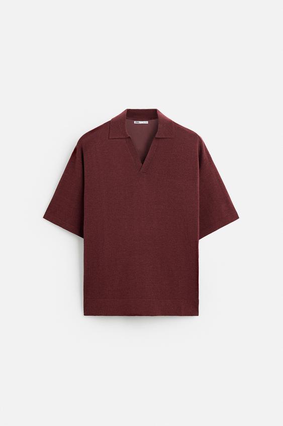 VISCOSE COTTON KNIT POLO Burgundy ZARA United States