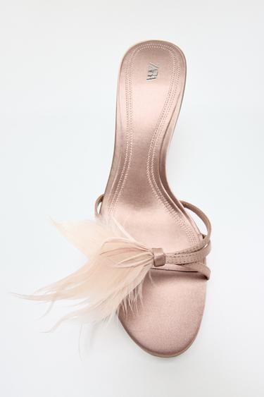 FEATHER DETAIL HEELED SANDALS - Pastel Pink by Zara