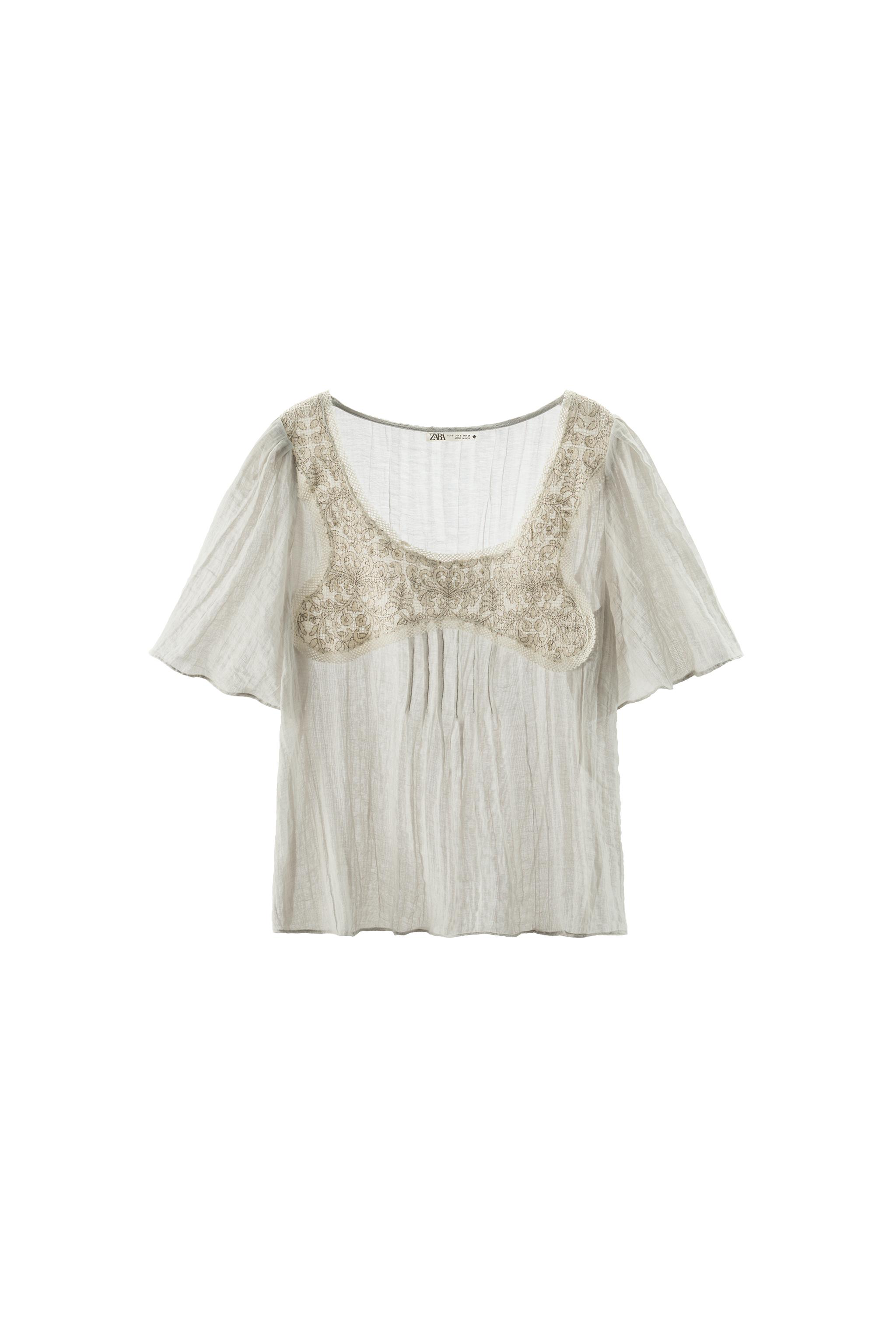 EMBROIDERED LACE COMBINATION TOP - Greenish | ZARA United States