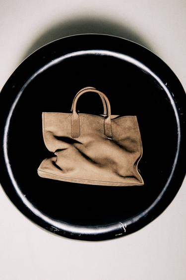 LEATHER CROSSBODY BAG - Taupe Grey by Zara