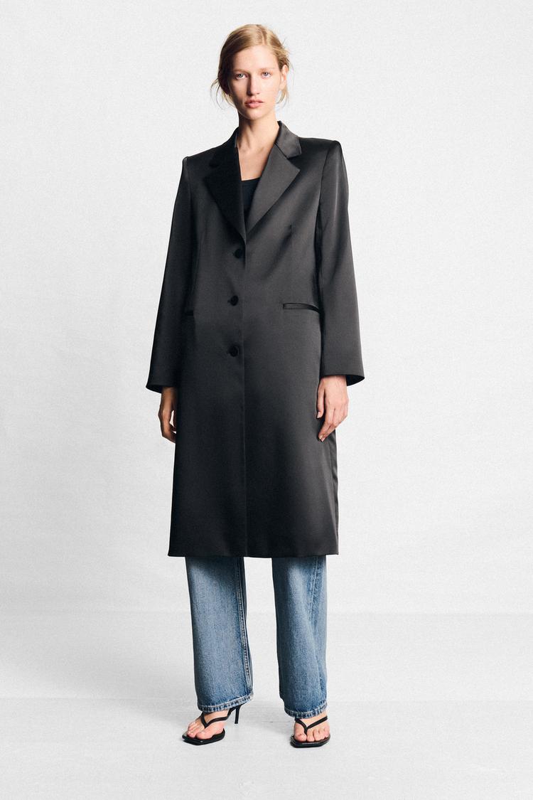SATIN COAT WITH SHOULDER PADS