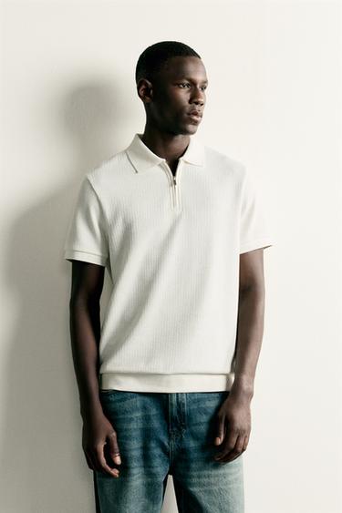 REGULAR FIT ZIP-UP POLO SHIRT - Oyster-white by Zara