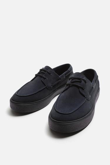 CHAUSSURES BATEAU EN CUIR CASUAL - Bleu de Zara - Image 3