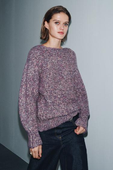 سترة محاكة OVERSIZE - ليلكي الخاص بـ Zara