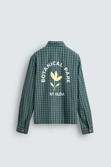 CROPPED FIT EMBROIDERED CHECK SHIRT - Green by Zara