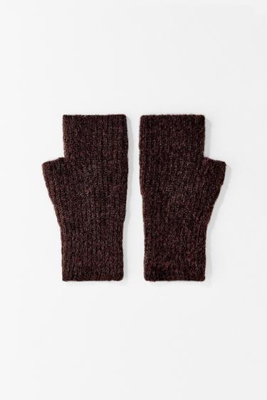 SHORT KNIT MITTENS - Chocolate by Zara