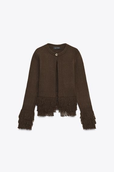 CHAQUETA PUNTO FLECOS BOTÓN - Marrón de Zara - Imagen 0
