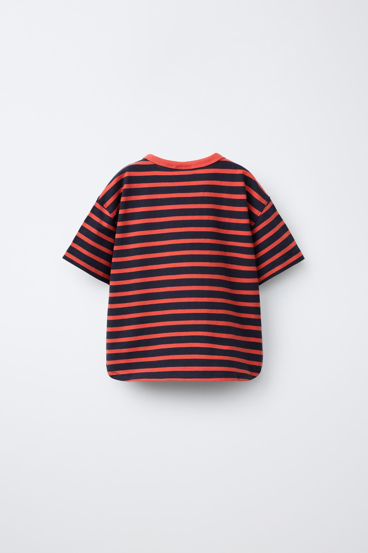 Детская футболка Zara Striped Print, цвет: Вишнёвый красный — фото 2