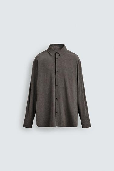 Zara RELAXED FIT STRIPED SHIRT - Gray / Tan
